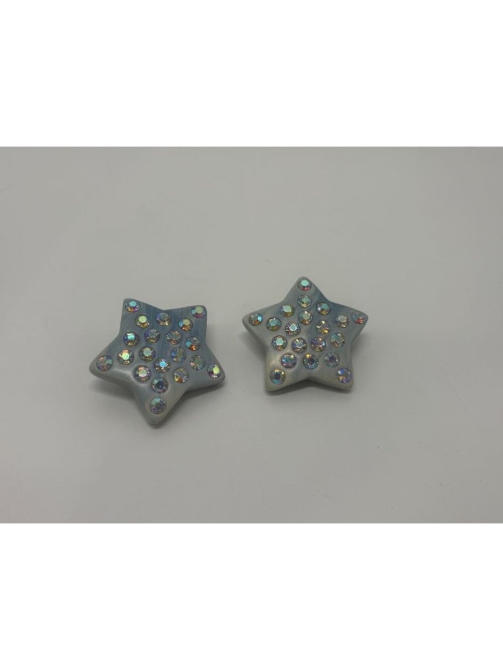 Vintage 80s/90s Pastel Blue Enamel Rhinestone Star Statement Clip On Earrings
